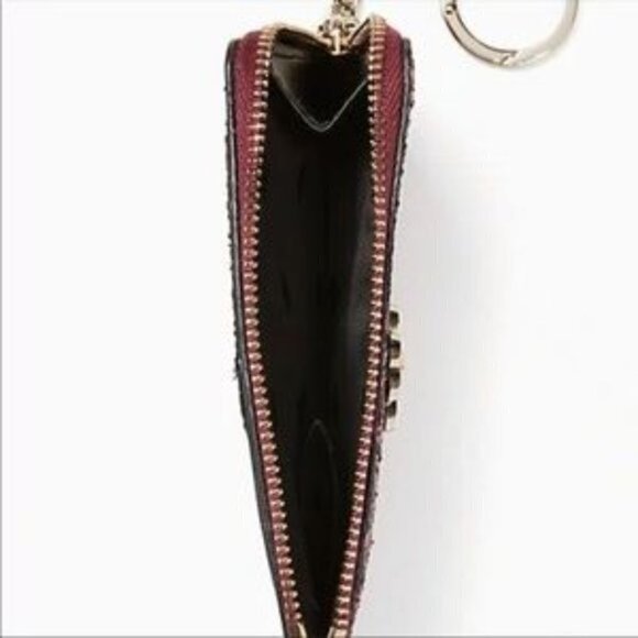 Kate Spade Odette Glitter L-Zip Card Holder Black Cherry Pink Keychain Wallet NW - Picture 5 of 5